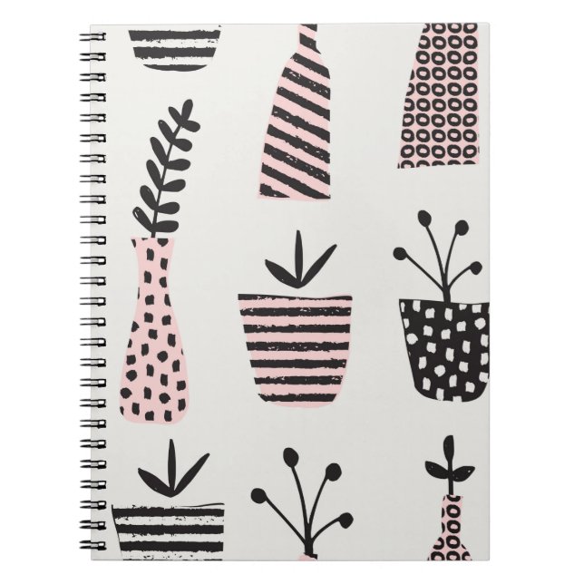 Hand drawn seamless pattern with plants in black,c notebook (Front)