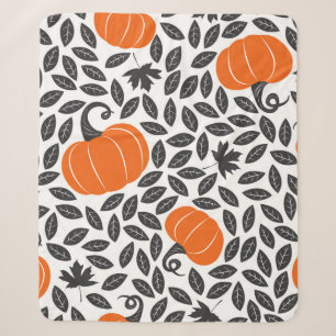 Hand drawn seamless pattern with pumpkins and leav sherpa blanket