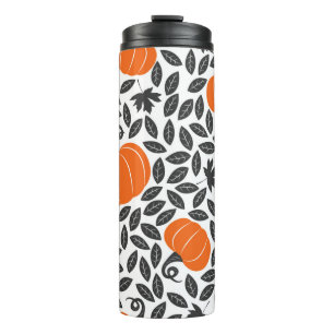 Hand drawn seamless pattern with pumpkins and leav thermal tumbler