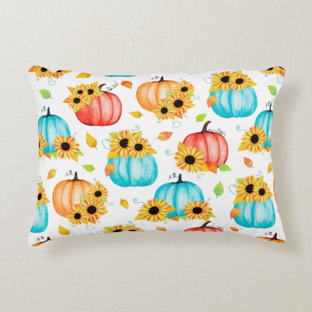 Hand drawn seamless pattern with sunflowers pumpki decorative cushion (Front)