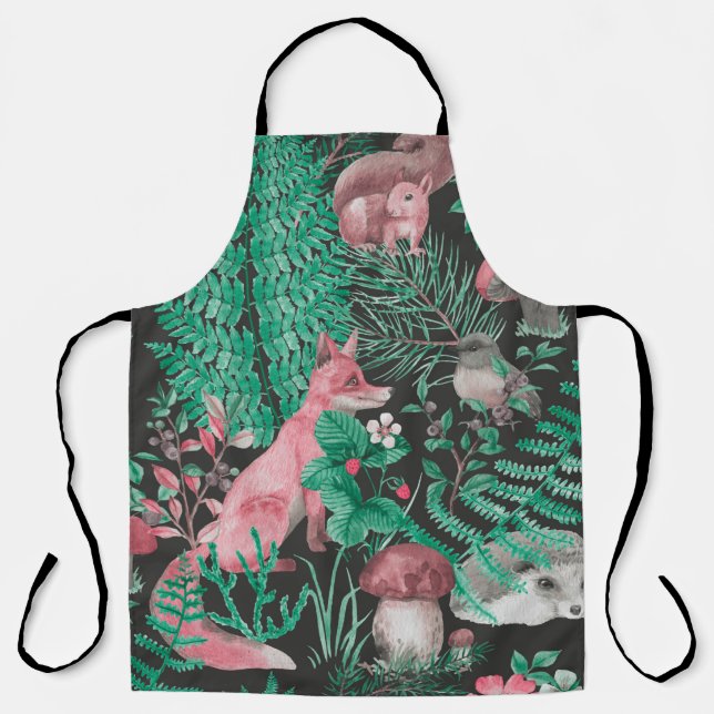 Hand drawn seamless pattern with watercolor forest apron (Front)