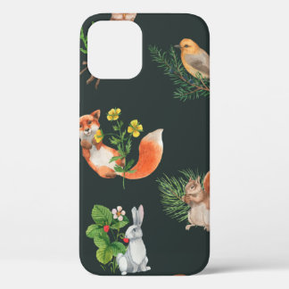 Hand drawn seamless pattern with watercolor forest iPhone 12 case