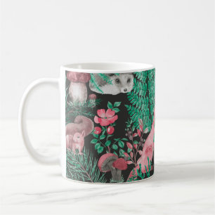 Hand drawn seamless pattern with watercolor forest coffee mug