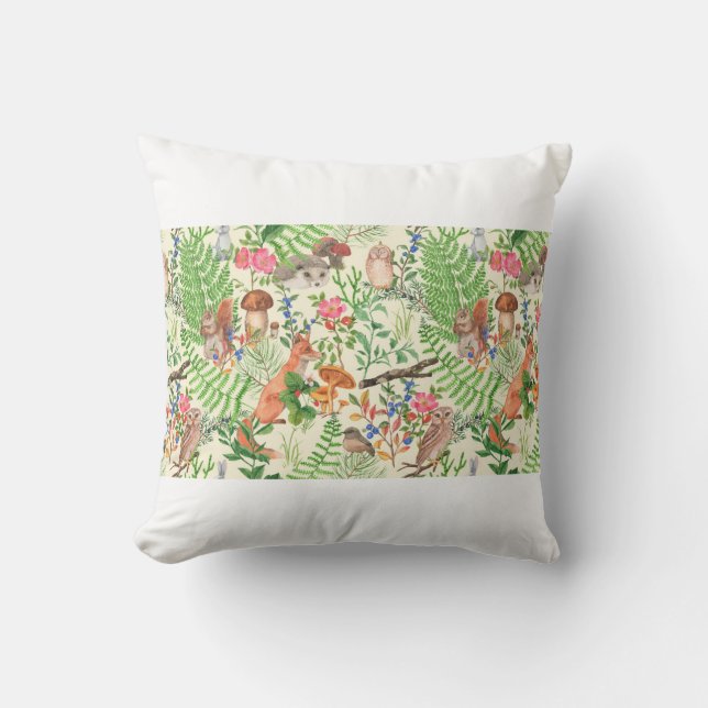 Hand drawn seamless pattern with watercolor forest cushion (Front)