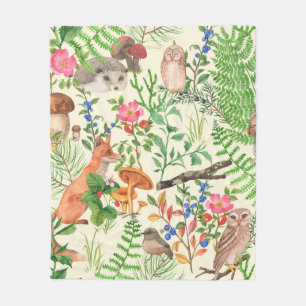 Hand drawn seamless pattern with watercolor forest fleece blanket