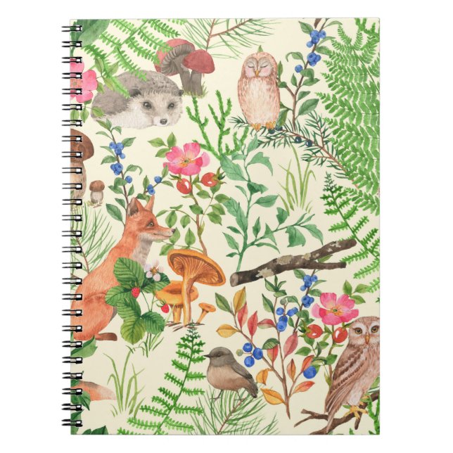 Hand drawn seamless pattern with watercolor forest notebook (Front)