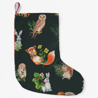 Hand drawn seamless pattern with watercolor forest small christmas stocking