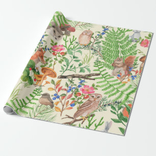 Hand drawn seamless pattern with watercolor forest wrapping paper