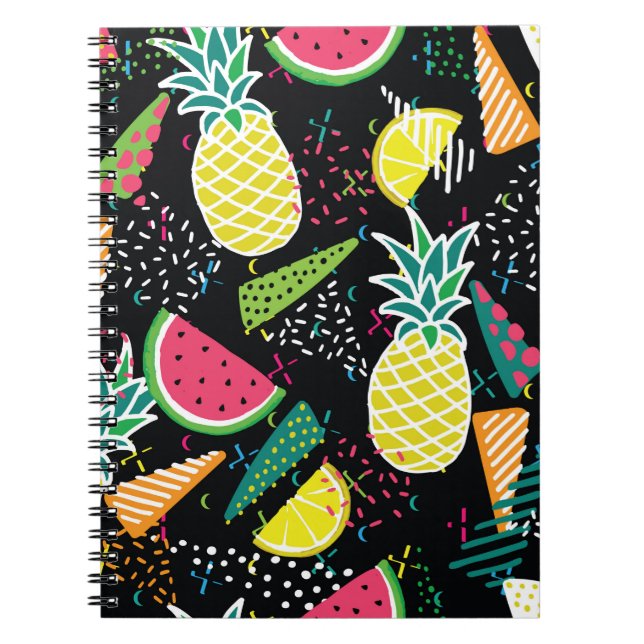 Hand drawn seamless pattern with  watermelon pinea notebook (Front)