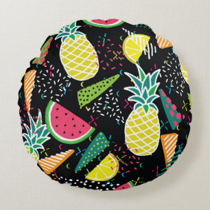 Hand drawn seamless pattern with watermelon pinea round cushion