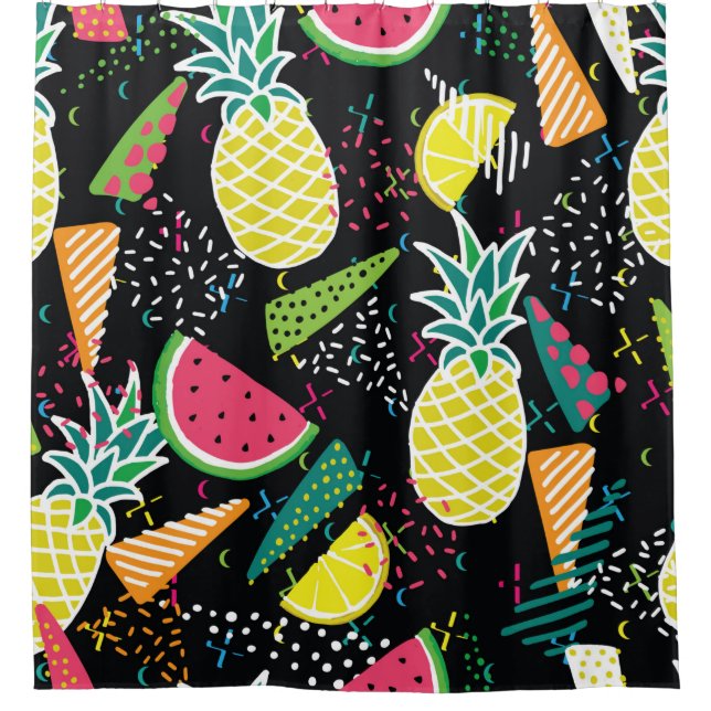 Hand drawn seamless pattern with  watermelon pinea shower curtain (Front)