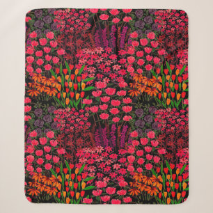 Hand drawn seamless pattern with wildflowers sherpa blanket