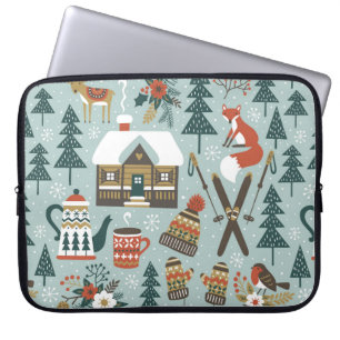 Hand drawn seamless vintage pattern with cute fore laptop sleeve