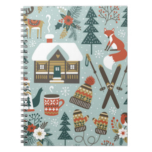 Hand drawn seamless vintage pattern with cute fore notebook