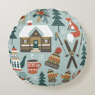 Hand drawn seamless vintage pattern with cute fore round cushion