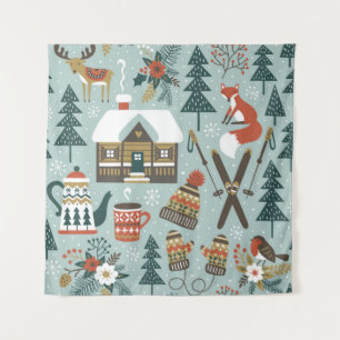Hand drawn seamless vintage pattern with cute fore tapestry