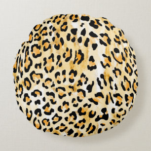 hand drawn seamless yellow and white color leopard round cushion
