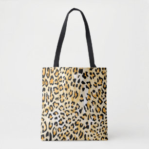 hand drawn seamless yellow and white colour leopar tote bag