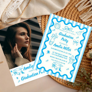 Hand Drawn Senior Graduation Whimsical Wavy  Invitation