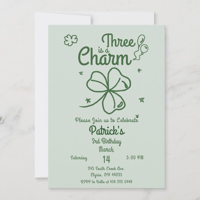 Hand Drawn Shamrock Any Age Birthday Invitation (Front)