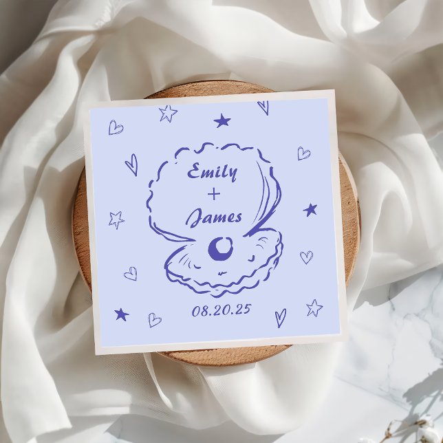 Hand Drawn Shell Beach Ocean Wedding Napkins (Creator Uploaded)