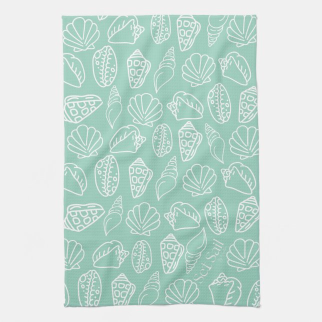 Hand-drawn Shell Patterned Kitchen Towel (Vertical)