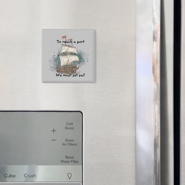 Hand Drawn Ship In Bow Wave On Splash Background Magnet (In Situ (Fridge))