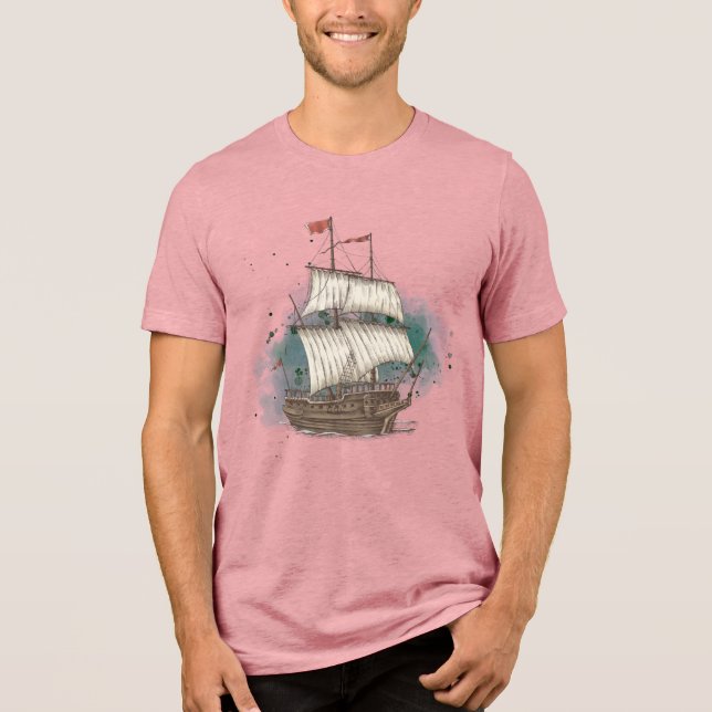Hand Drawn Ship Tri-Blend Shirt (Front)