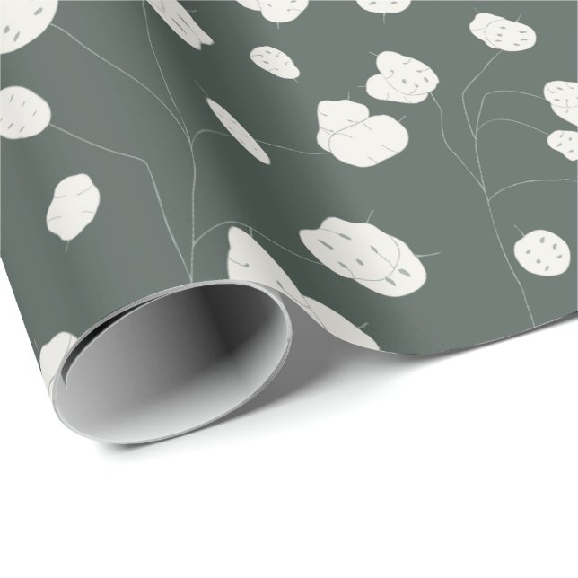 Hand Drawn Silver Dollar Lunaria Pattern Custom Wrapping Paper (Roll Corner)