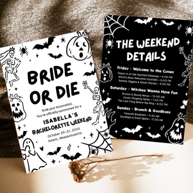 Hand Drawn Skeleton Halloween Bachelorette Weekend Invitation (Creator Uploaded)