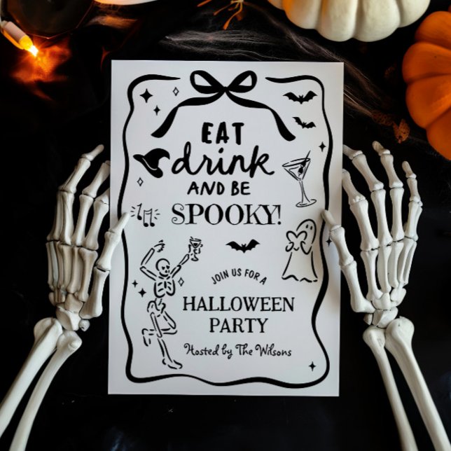 Hand Drawn Skeleton Spooky Halloween Invitation (Creator Uploaded)