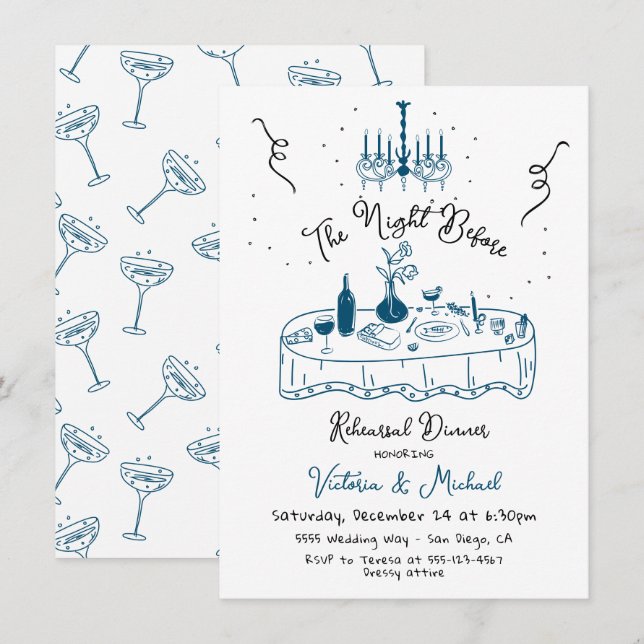 Hand Drawn Sketc The Night Before Rehearsal Dinner Invitation (Front/Back)