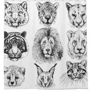 Hand Drawn Sketch Animal Portraits Shower Curtain