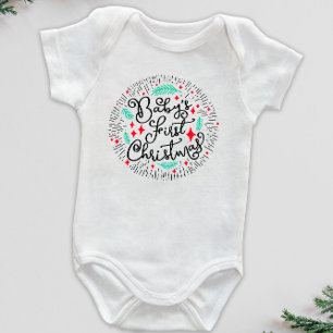 Hand Drawn Sketch Baby's First Christmas Baby Body Bodysuit
