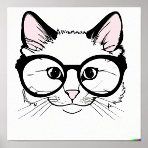 Hand drawn sketch Cat wearing glasses Poster