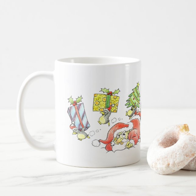 Hand-Drawn Sketch Joy to the World Grumpy Santa Coffee Mug (With Donut)