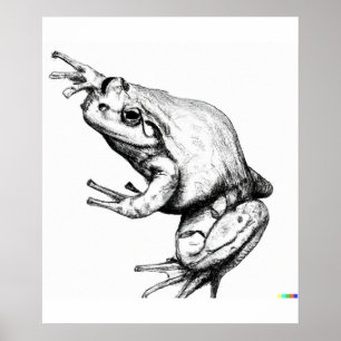 Hand drawn sketch of frog in ukiyo-e art poster