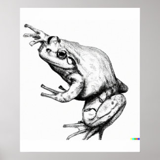 hand drawn sketch of Frog  in Ukiyo-E Style art Poster