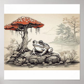 hand drawn sketch of Frog in Ukiyo-E Style Poster
