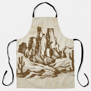 Hand-drawn sketch. Typical landscape desert of Ari Apron