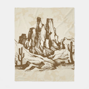 Hand-drawn sketch. Typical landscape desert of Ari Fleece Blanket
