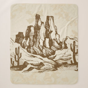 Hand-drawn sketch. Typical landscape desert of Ari Sherpa Blanket