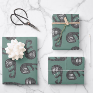 Hand drawn sketchy style snake illustration motif  wrapping paper sheet