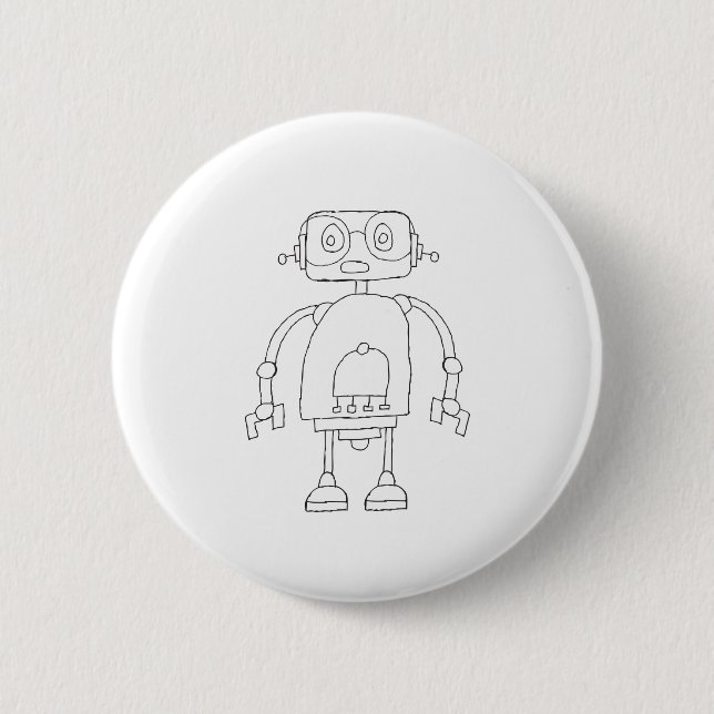 Hand Drawn Smart Simple Robot Drawing 6 Cm Round Badge (Front)