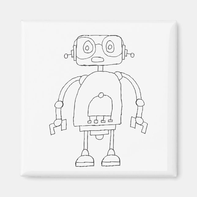 Hand Drawn Smart Simple Robot Drawing Magnet (Front)
