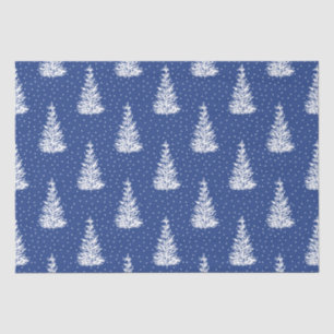 Hand Drawn Snow Covered Tree Pattern Indigo Tissue Paper