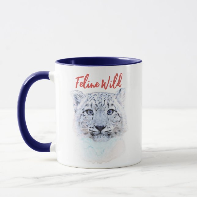 Hand Drawn Snow Leopard Mug "Feline Wild"  (Left)