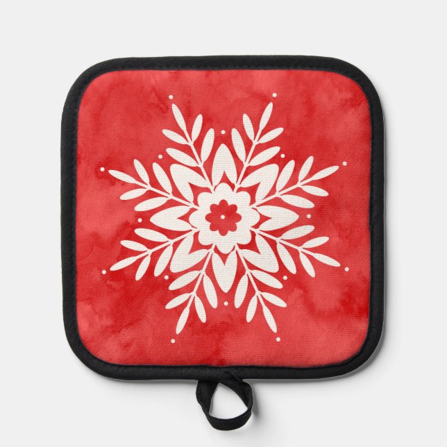 Hand Drawn Snowflake, Abstract Watercolor Pot Holder (Front)