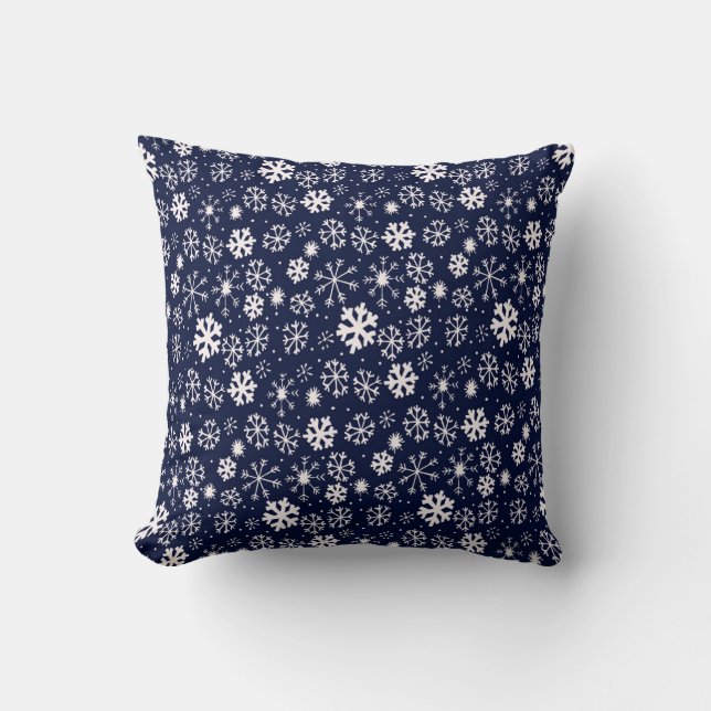 Hand Drawn Snowflake Blizzard With Navy Classic Bl Cushion (Front)