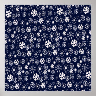 Hand Drawn Snowflake Blizzard With Navy Classic Bl Poster